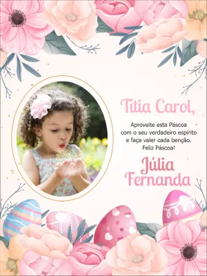 Cartão de Páscoa Floral com Foto para Editar Online