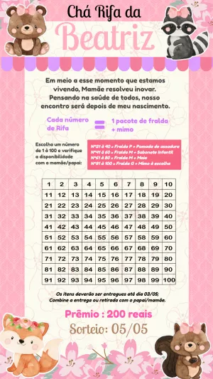 Convite Chá Rifa Bosque Encantado com Animais para Editar