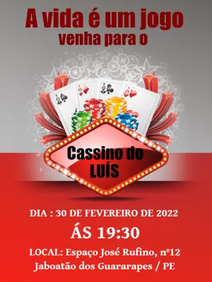 Convite Aniversário Tema Cassino com Poker para Editar Online