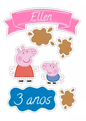 Topo de Bolo Aniversário Peppa Pig para Editar e Imprimir