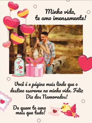 Cartão Dia dos Namorados com Foto Romântico para Editar