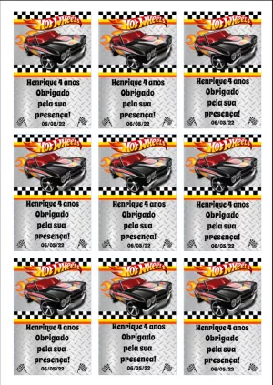 Tag de Agradecimento Aniversário Hot Wheels para Editar