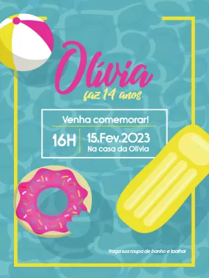 Convite de Aniversário Pool Party para Editar Online