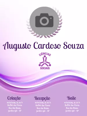 Convite de Formatura Ciências Sociais com Foto para Editar
