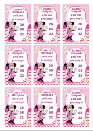Tag de Aniversário Minnie Rosa para Editar e Imprimir