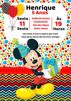 Convite de Aniversário Mickey Mouse para Editar Online
