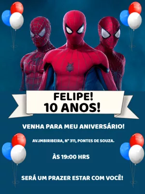 Convite de Aniversário Homem-Aranha para Editar Online