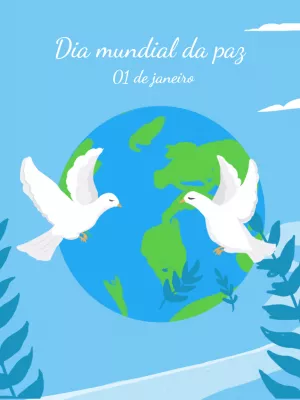 Post Editável Dia da Paz com Pombas e Planeta Terra