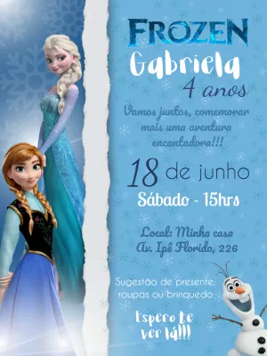 Convite de Aniversário Frozen com Personagens para Editar Online