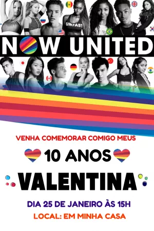 Convite Aniversário Now United para Editar Online