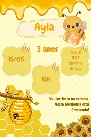 Convite de Aniversário Abelhinha Fofa para Editar Online