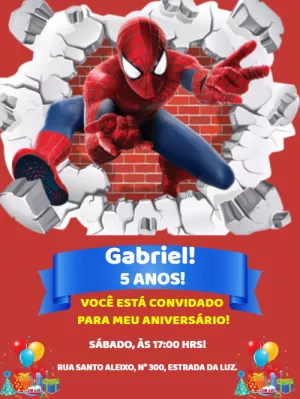 Convite Aniversário Homem Aranha para Editar Online