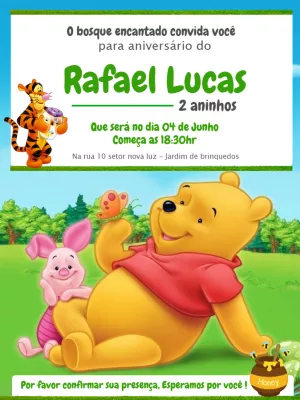 Convite de Aniversário Ursinho Pooh e Turma para Editar Online