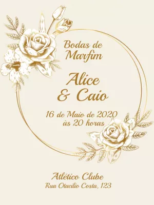 Convite Bodas de Marfim Floral Dourado para Editar Online