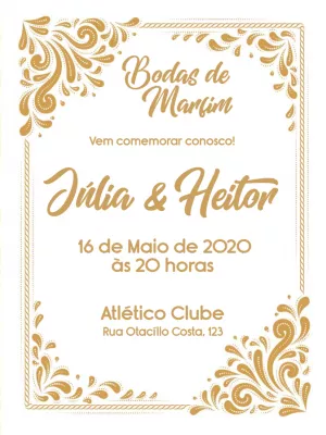 Convite Bodas de Marfim Dourado Elegante para Editar Online