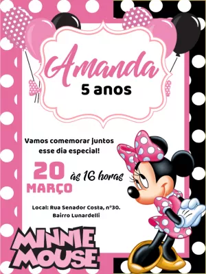 Convite Aniversário Minnie Mouse Rosa para Editar Online