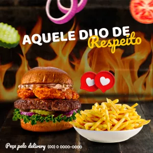 Anúncio de Hamburgueria com Lanche e Fritas para Editar Online