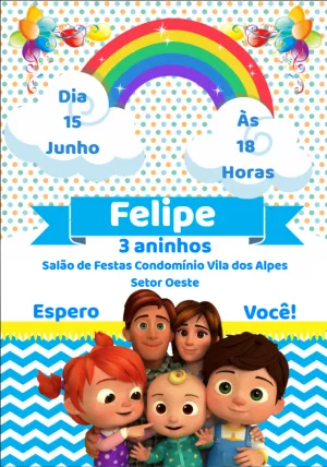 Convite de Aniversário Cocomelon para Editar e Imprimir