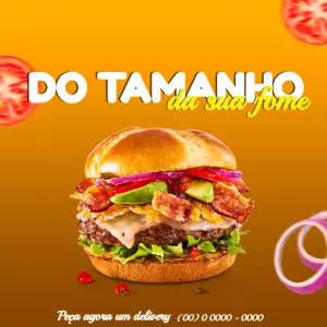 Arte de Hambúrguer para Delivery: Post Editável para Redes Sociais