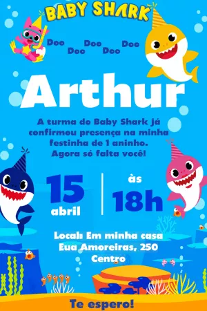 Convite de Aniversário Baby Shark para Editar Online