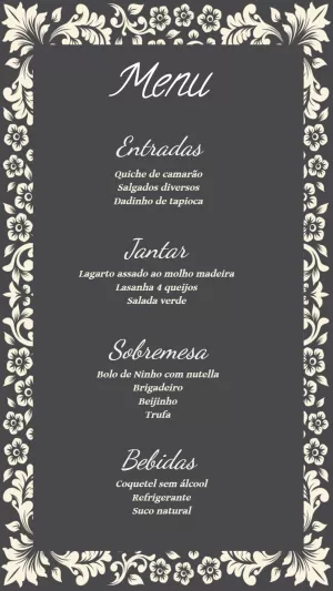 Menu de Casamento Elegante com Flores Bege para Editar Online