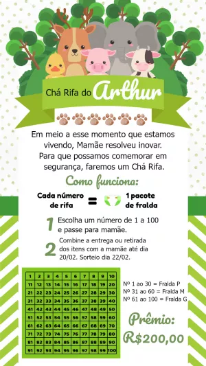 Convite Chá Rifa Safari Baby com Animais para Editar Online