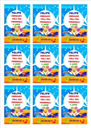 Tag de Agradecimento Aniversário Baby Shark para Editar Online