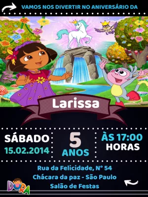 Convite de Aniversário Dora Aventureira para Editar Online
