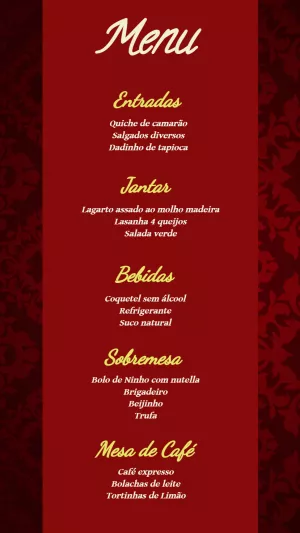 Menu de Casamento Elegante Vermelho para Editar Online
