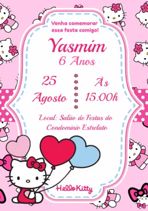 Convite de Aniversário Hello Kitty Rosa para Editar Online