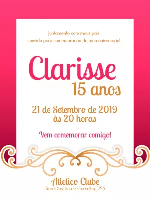 Convite de 15 Anos Rosa e Dourado Elegante para Editar Online