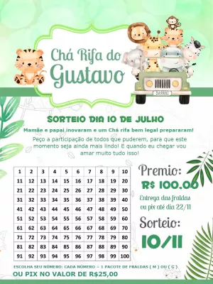 Convite Chá Rifa Safari com Animais para Editar Online