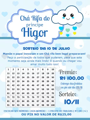 Chá Rifa Chuva de Bençãos Menino para Editar Online