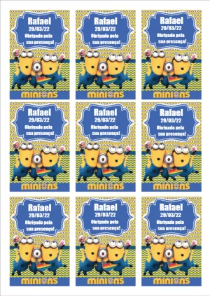 Tag de Agradecimento Aniversário Minions para Editar Online