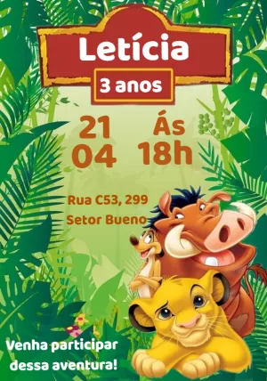 Convite Aniversário Rei Leão com Personagens para Editar