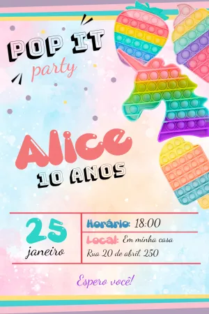 Convite de Aniversário Pop It Colorido para Editar Online