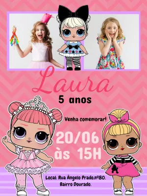 Convite Aniversário LOL Surprise com Foto para Editar Online
