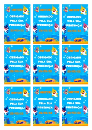 Tag de Agradecimento Aniversário Baby Shark para Editar Online
