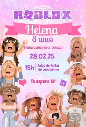Convite de Aniversário Roblox Menina para Editar Online