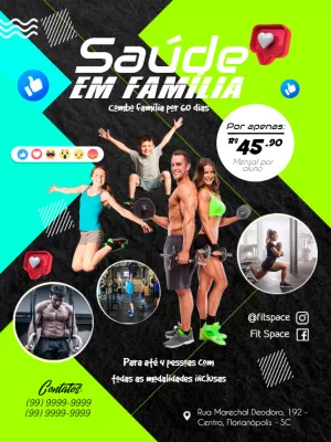 Flyer Editável de Academia: Promoção Saúde em Família