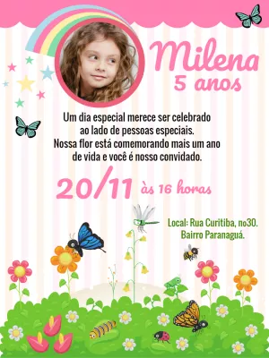 Convite Aniversário Jardim Encantado com Foto para Editar