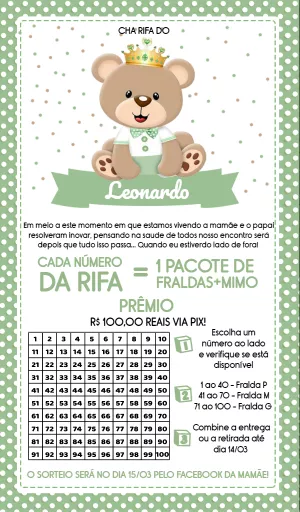 Convite Chá Rifa Ursinho Príncipe para Editar Online