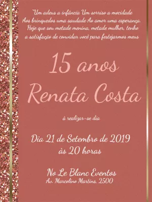 Convite de 15 anos Rosê Gold com Glitter para Editar Online