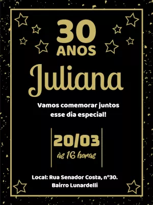 Convite de Aniversário Estrelas Douradas para Editar Online