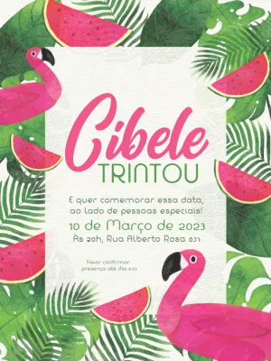 Convite de Aniversário Flamingo Tropical para Editar Online