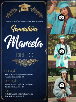 Convite de Formatura em Direito com Fotos para Editar Online
