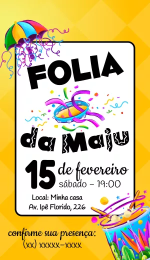 Convite de Carnaval Folia Colorida para Editar Online