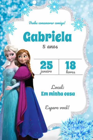 Convite de Aniversário Frozen com Anna e Elsa para Editar