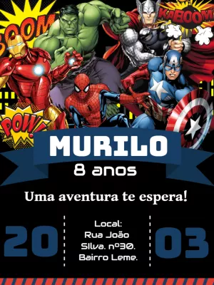 Convite de Aniversário Vingadores para Editar Online
