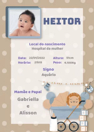 Quadro Nascimento Carrinho de Bebê com Foto para Editar Online